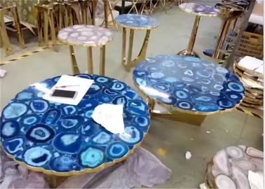 Chine Forme ronde polie par dessus bleu de marbre de luxe de finition de pierre d'agate de dessus de Tableau fournisseur